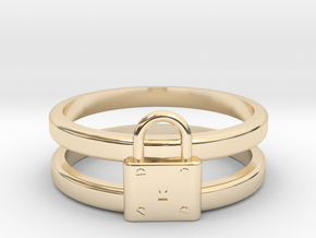 Padlock Double-banded Ring in 14k Gold Plated Brass