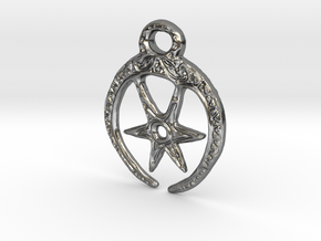 Roman Moon & Star Pendant (large version) in Fine Detail Polished Silver