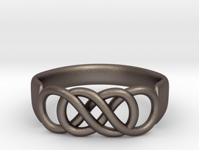 Double Infinity Ring 14.5mm Size3-0.5 in Polished Bronzed Silver Steel