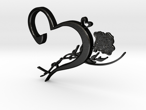 Heart & Rose Necklace Pendant in Matte Black Steel