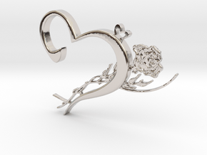 Heart & Rose Necklace Pendant in Rhodium Plated Brass
