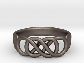 Double Infinity Ring 15.7 mm Size 5 in Polished Bronzed Silver Steel
