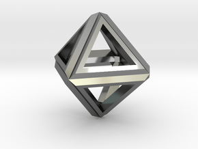 Octahedron Frame Pendant V1 Small in Fine Detail Polished Silver