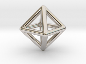 Minimal Octahedron Frame Pendant Small in Rhodium Plated Brass