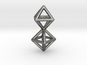 Twin Octahedron Frame Pendant Small in Fine Detail Polished Silver