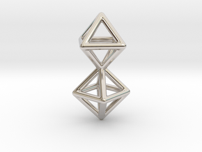 Twin Octahedron Frame Pendant Small in Rhodium Plated Brass
