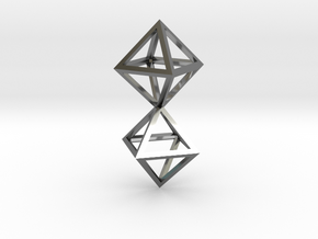 Faceted Twin Octahedron Frame Pendant Small in Fine Detail Polished Silver