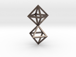 Faceted Twin Octahedron Frame Pendant Small in Polished Bronzed Silver Steel
