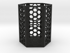 Large Honeycomb Pen Holder (Ver.2) in Black Natural Versatile Plastic