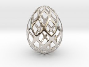 Trellis - Decorative Egg - 2.3 inches in Rhodium Plated Brass