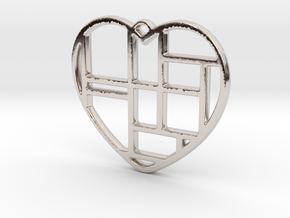 Mondrian Heart in Rhodium Plated Brass