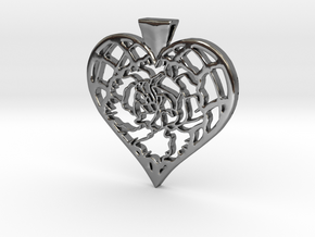 Birth Flower Heart Pendant: January Carnation in Fine Detail Polished Silver