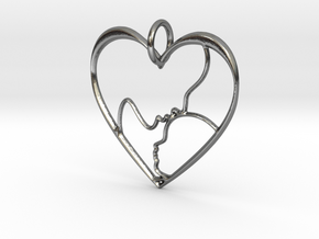 Mother and Child Heart Pendant in Polished Silver