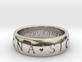 Size 7 Sir Francis Drake, Sic Parvis Magna Ring in Rhodium Plated Brass