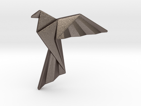 Origami Bird Pendant in Polished Bronzed Silver Steel