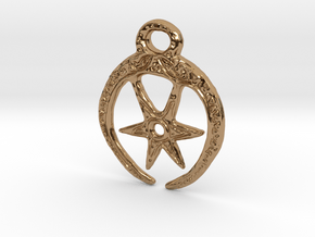 Roman Moon & Star Pendant (precious metal version) in Polished Brass