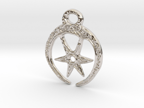 Roman Moon & Star Pendant (precious metal version) in Rhodium Plated Brass