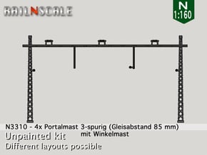 4x Portalmast 3-spurig (N 1:160) in Smooth Fine Detail Plastic