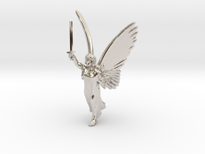 32mm Angel with sword in Rhodium Plated Brass