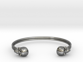 Double Banded Skull Cuff in Fine Detail Polished Silver: Small