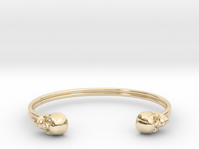Double Banded Skull Cuff in 14k Gold Plated Brass: Small