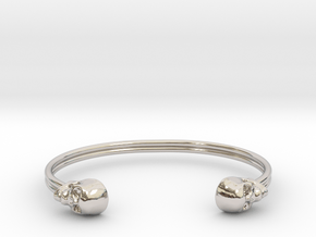 Double Banded Skull Cuff in Rhodium Plated Brass: Small