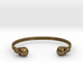 Double Banded Skull Cuff in Polished Bronze: Small