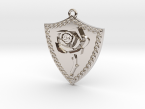 Rose Shield Pendant in Rhodium Plated Brass