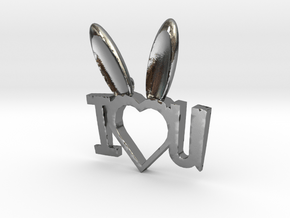 I Heart You Bunny pendant in Polished Silver
