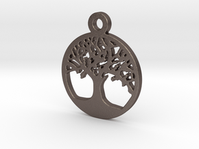 Tree Of Life Pendant in Polished Bronzed Silver Steel