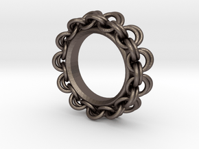 Chainmail Ring Pendant in Polished Bronzed Silver Steel