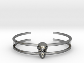 Double Stranded Single Skull Cuff in Fine Detail Polished Silver: Small