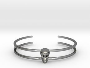Double Stranded Single Skull Cuff in Fine Detail Polished Silver: Large