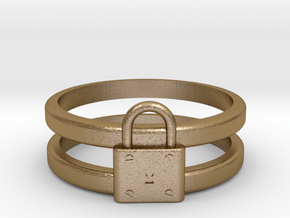 Padlock Double-banded Ring in Polished Gold Steel