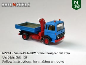 Vierer-Club-LKW Dreiseitenkipper mit Kran (N 1:160 in Gray Fine Detail Plastic