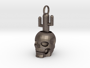 Skull Cactus 4 Cm in Polished Bronzed Silver Steel