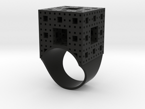 Menger Ice Cube Ring - 21mm Diameter in Black Natural Versatile Plastic