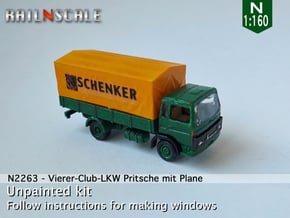 Vierer-Club-LKW Pritsche mit Plane (N 1:160) in Tan Fine Detail Plastic