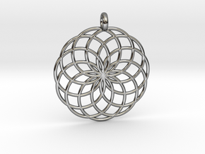 14 Ring Pendant - Flower of Life in Fine Detail Polished Silver
