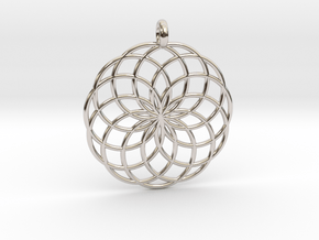 14 Ring Pendant - Flower of Life in Rhodium Plated Brass