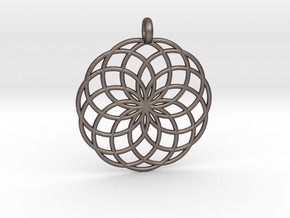 14 Ring Pendant - Flower of Life in Polished Bronzed Silver Steel
