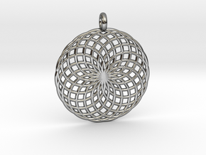 18 Ring Pendant - Flower of Life in Fine Detail Polished Silver