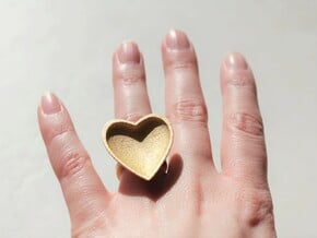 Curved Heart Ring - Metal  in Polished Gold Steel: 6 / 51.5