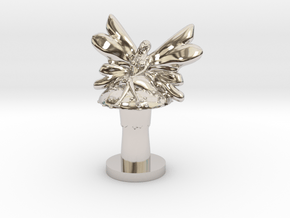 Fairy on Toadstool in Rhodium Plated Brass