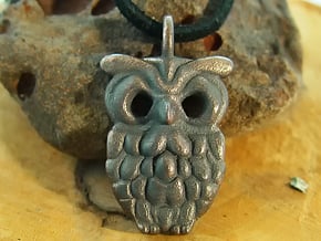 Happy Owl Pendant in Polished and Bronzed Black Steel