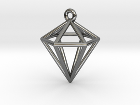 3D Diamond Pendant in Fine Detail Polished Silver
