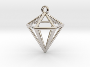 3D Diamond Pendant in Rhodium Plated Brass