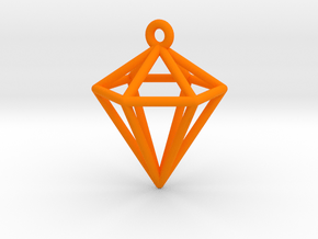 3D Diamond Pendant in Orange Processed Versatile Plastic