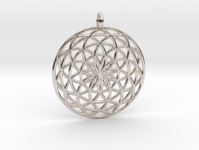 Flower of Life - Pendant 3 in Rhodium Plated Brass