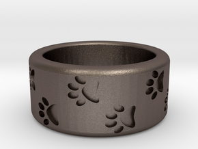 Cat Pawprints Ring in Polished Bronzed Silver Steel